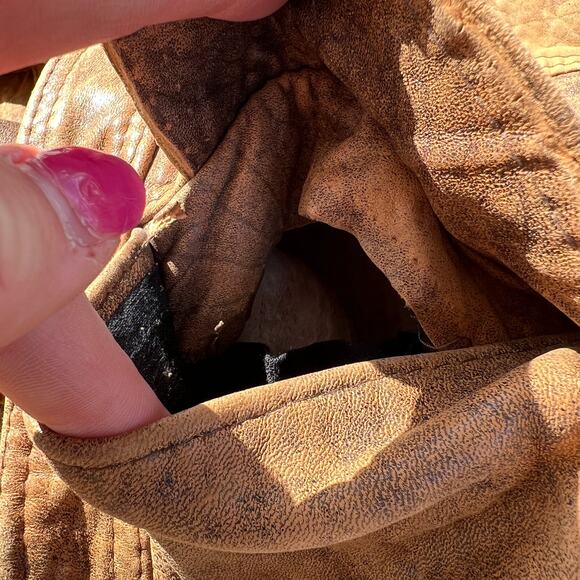 Vintage 80s Tan Leather Moto Bomber Jacket Grunge MEDIUM - Picture 11 of 11